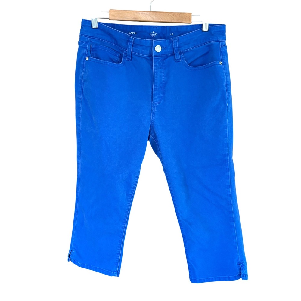 St Johns Bay Womens Capri Pants Size 12 Cobalt Blue Stretch Denim Cropped Jeans